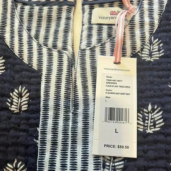NEW Vineyard Vines Girls' Palm Leaf Tiered Dress Fleur De Leaf Deep Bay - Large - Picture 5 of 6